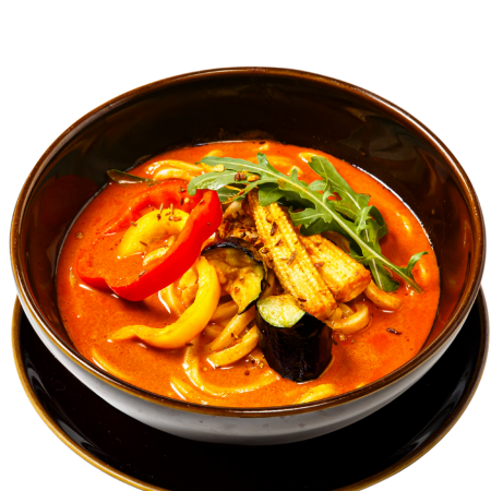 Grilled vegetable curry udon