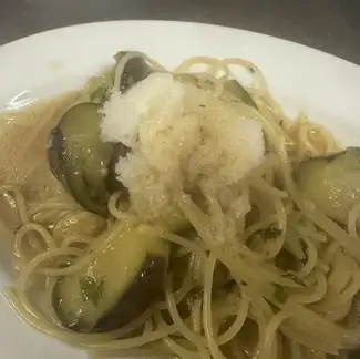 ナスとみょうがの和風ガーリックパスタ