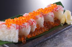 Crab and salmon roe spilled sushi