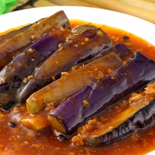 ナスの醤油煮、揚げ茄子の特製ソース、チンゲンサイの蟹肉あんかけ