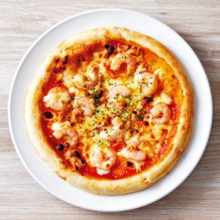 Delicious spicy shrimp chili pizza for adults