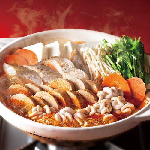 生鱼片和安康鱼肝火锅【红色】