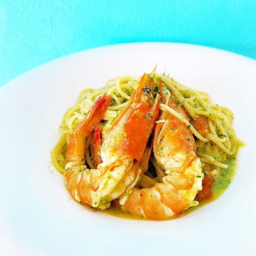 Angel shrimp with basil sauce ~Linguine~