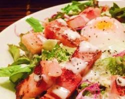 Thick-sliced bacon and soft-boiled egg Caesar salad