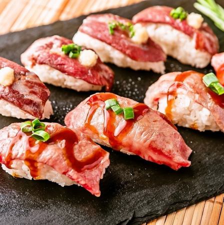 Boasting high-quality meat: "Seared Wagyu Beef and Horse Meat Sushi"