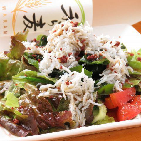 Japanese-style salad with whitebait and seaweed