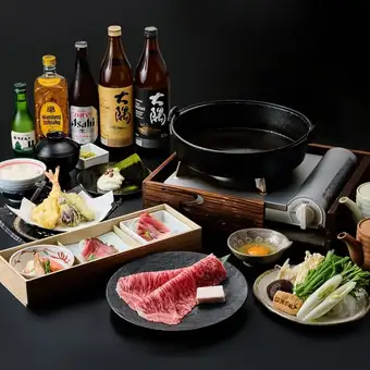 ◆二名様～ご利用可●飲み放題和牛ロースすき焼き前菜3種・天ぷら・デザート付◇１０，０００円