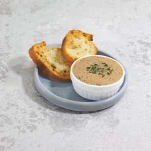 Homemade smooth liver paste served with garlic toast