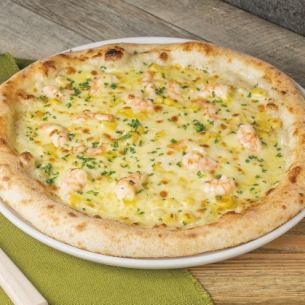 Shrimp and corn cream pizza