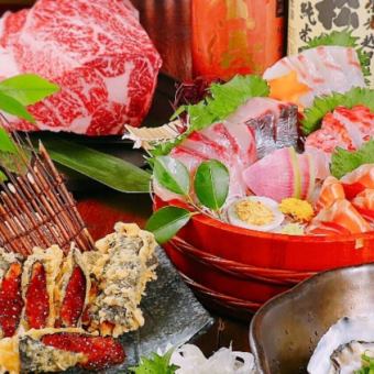 【接待・記念日コース8800円(税込)】鮑や白子、和牛のステーキ、刺身盛り等全10品/3時間飲み放題