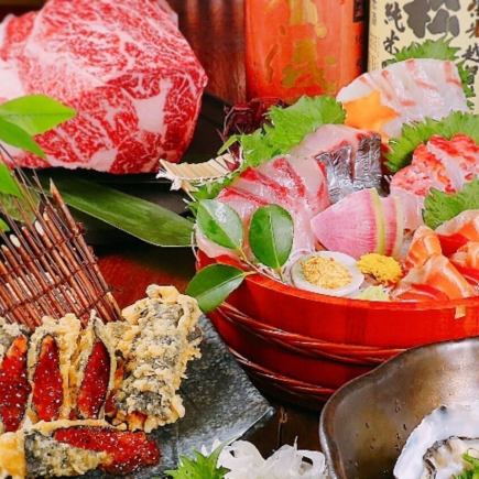 【接待・記念日コース8800円(税込)】鮑や白子、和牛のステーキ、刺身盛り等全10品/3時間飲み放題