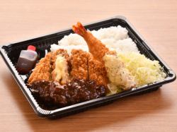Fried shrimp & cheese in minced meat bento (various types)