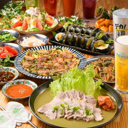 Crispy pork chijimi, bossam, kimbap, etc. {Enjoy Korea Course} with 2 hours of all-you-can-drink