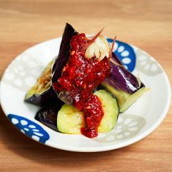 Fried eggplant with gejang sauce