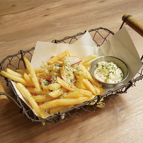 French fries with aonori seaweed and parmesan