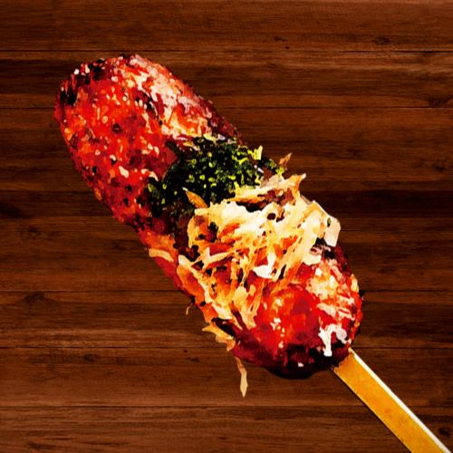 Chicken meatball skewer, okonomiyaki style (1 skewer)