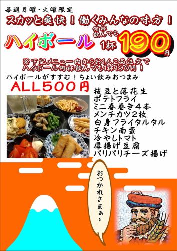 「城の酒」は働くみんなの味方ですキャンペーン！ハイボール１杯190円！