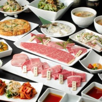 《Satisfying volume》 ``Manpuku course'' with 16 dishes including 7 types of meat, grilled zabuton shabu-broiled nigiri, etc.