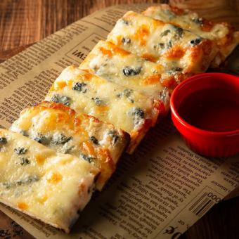 Three kinds of cheese and honey pizza