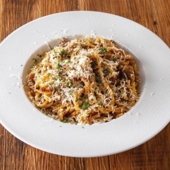 Lots of Grana Padano cheese! Rich beef ragu pasta for adults