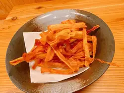 Burdock chips / Octopus with wasabi