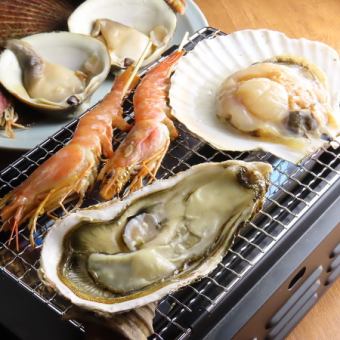 【定番ご宴会コース】名物！ヤマヤ海鮮盛りや浜焼き等6品＆地酒5種含む2H飲み放題4500円(税込)