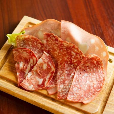 Assortment of 3 types of salami and sausage