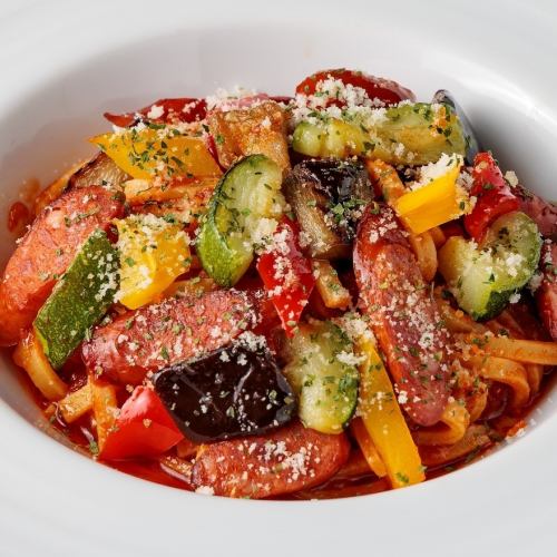Summer vegetable and chorizo arrabiata
