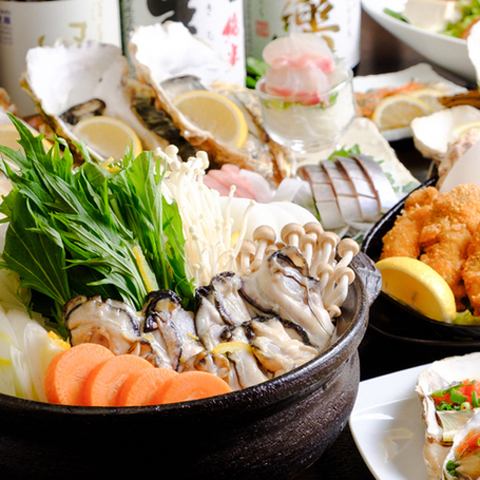 提供濑户内海牡蛎火锅和新鲜海鲜的包间居酒屋！