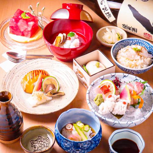 旬の味覚☆【120分飲み放題付】自家製 あさ練り胡麻豆腐の蟹あんかけ・京都 若狭湾産 鰆の西京漬け他 全7品