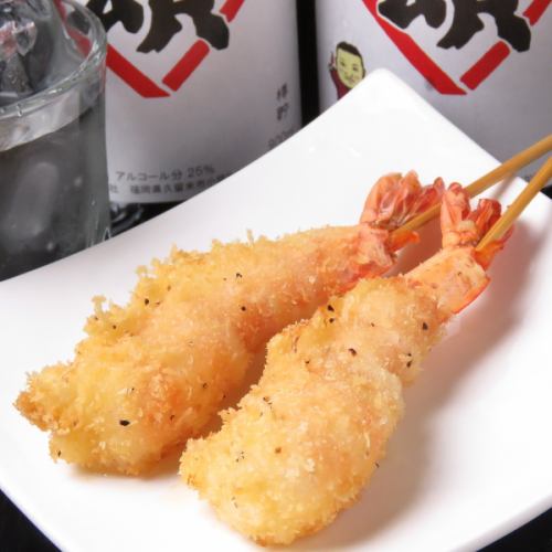 Large juicy shrimp tempura skewers