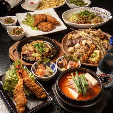 [Luxury] 15 dishes including 7 skewers of yakitori and other famous dishes from "Shō", fried shrimp, and chige hotpot, all for 120 minutes with all-you-can-drink for 6,000 yen