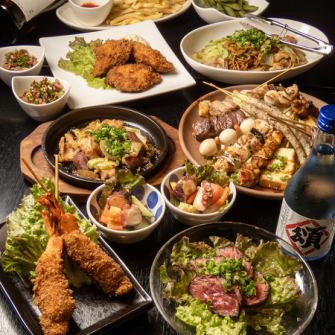 [Luxury] 15 dishes including 7 skewers of yakitori and other famous dishes from "Shō", fried shrimp, and rare beef steak, all for 120 minutes with all-you-can-drink for 6,000 yen