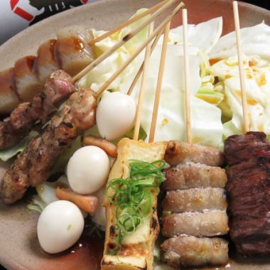 ``Ode'' has an array of popular skewers!! You can't go wrong with this!! 7-piece course including beef and scallions for 1,793 yen