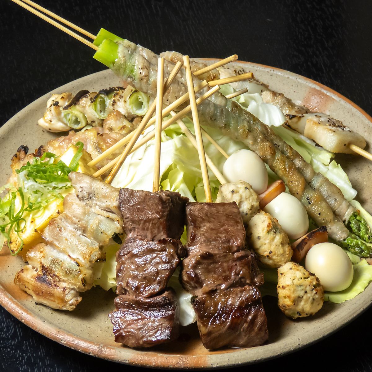 我們提供各種新鮮製作的烤串(每人一份)。