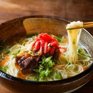 沖縄そばだしでいただくアーサー香るソーメンチャンプルー