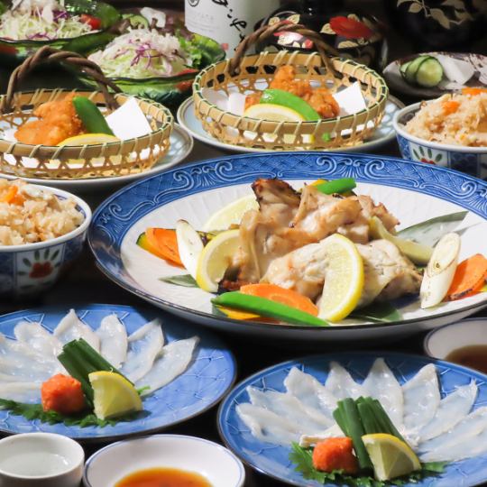 【福彩コース】フグ刺し・フグ炙り焼き・フグ唐揚げ・フグ炊き込みご飯など/全7品/7000円