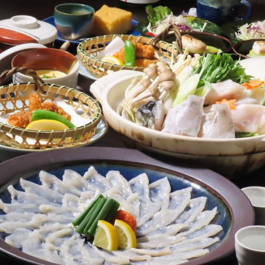 【贅沢ふぐ尽くしコース】フグお造り・フグ白子焼き・フグ唐揚げ・フグ茶碗蒸し等/9品/13000円