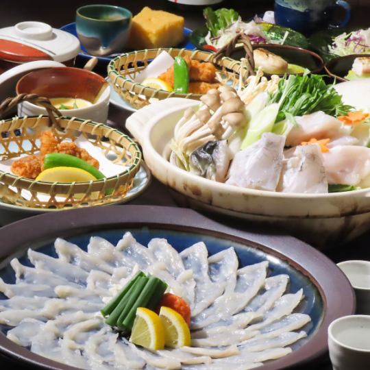 【贅沢ふぐ尽くしコース】フグお造り・フグ白子焼き・フグ唐揚げ・フグ茶碗蒸し等/9品/13000円