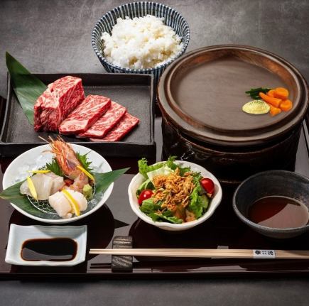 午餐<黑毛和牛西冷牛排>陶炉套餐~远红外线效果,肉质鲜美多汁~5,200日元