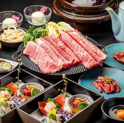 [Wagyu Sukiyaki Course] Specially selected Wagyu beef yukhoe, marbled loin and carefully selected lean meat (from 180g), noodles, etc. (8 dishes in total)