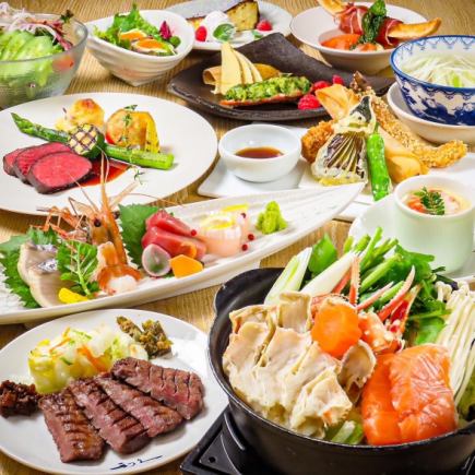 9,000 yen course including 12 dishes such as sashimi, king crab, wagyu beef, and beef tongue, and 120 minutes of all-you-can-drink