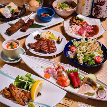 【新年派对套餐】7000日元套餐,包含刺身、熟成牛腩排、肉类菜肴等9道菜,120分钟无限畅饮