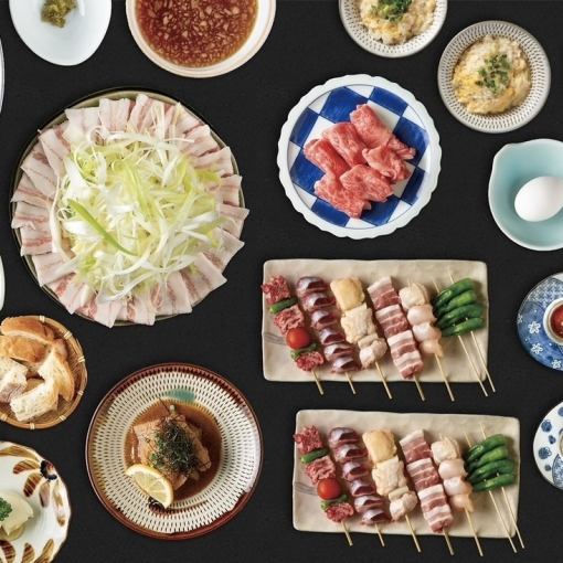 【極熱套餐】7種串燒、芝麻鰤魚、推薦特色菜等 5,000日圓、含90分鐘無限暢飲