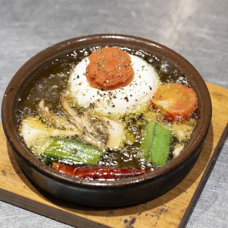 クリームチーズと明太子のアヒージョ