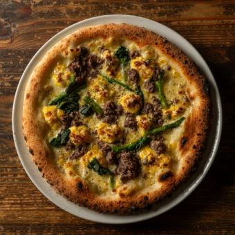 Lamb salsiccia and rape blossom mimosa