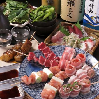 【僅限週日至週四】特色紅燒肉串及烤串！全部8道菜品，附2小時無限暢飲4,400日元
