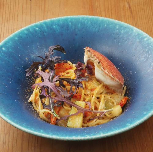 Hirame crab, Hanasaki crab, zucchini, mullet roe