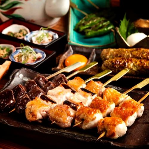 【HP限定】当店一押『地鶏と鮮魚 焼き鳥・元祖もつ焼きコース』2.5H飲み放題付(8品)4500⇒3500円