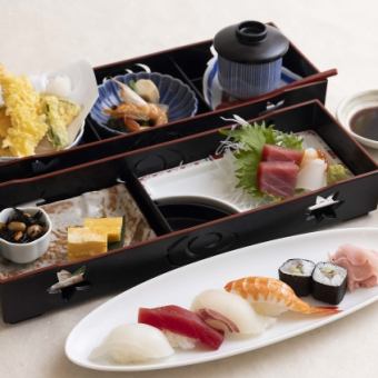 【色彩缤纷的奢华餐点】主厨精选寿司、刺身、天妇罗共7道菜品,2,390日元(含税)